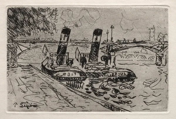 Paris, Le Pont des Arts avec Remorqeurs av Paul Signac