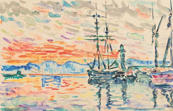 Saint-Tropez, le port au coucher du soleil av Paul Signac