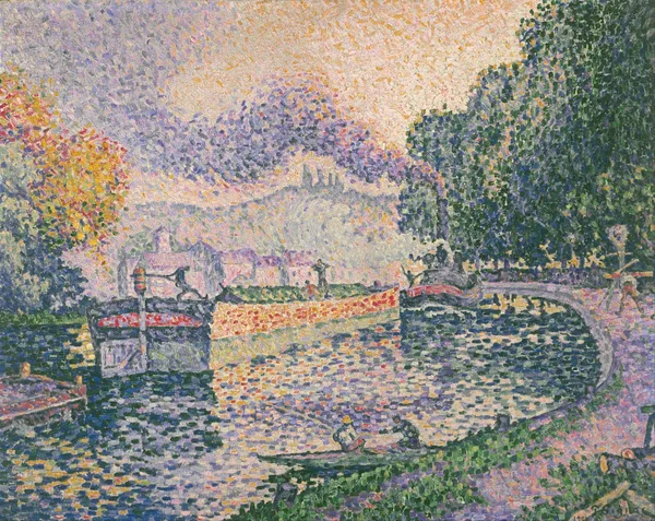 The Tugboat, Canal in Samois av Paul Signac