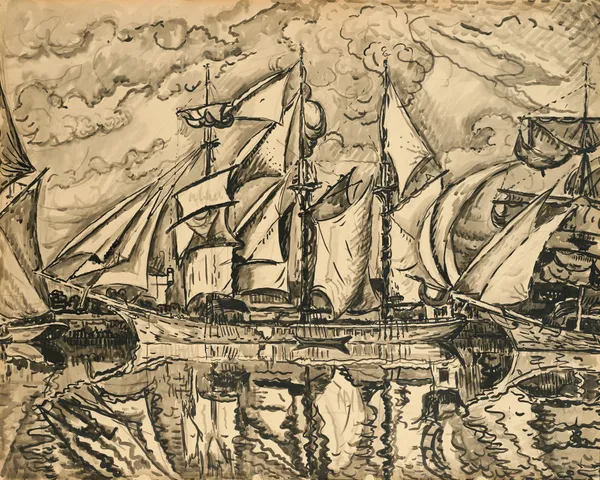 Trois-mâts terre-neuvas. Voiles au sec. Saint-Malo av Paul Signac