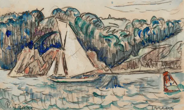 Voilier naviguant sur le Trieux av Paul Signac