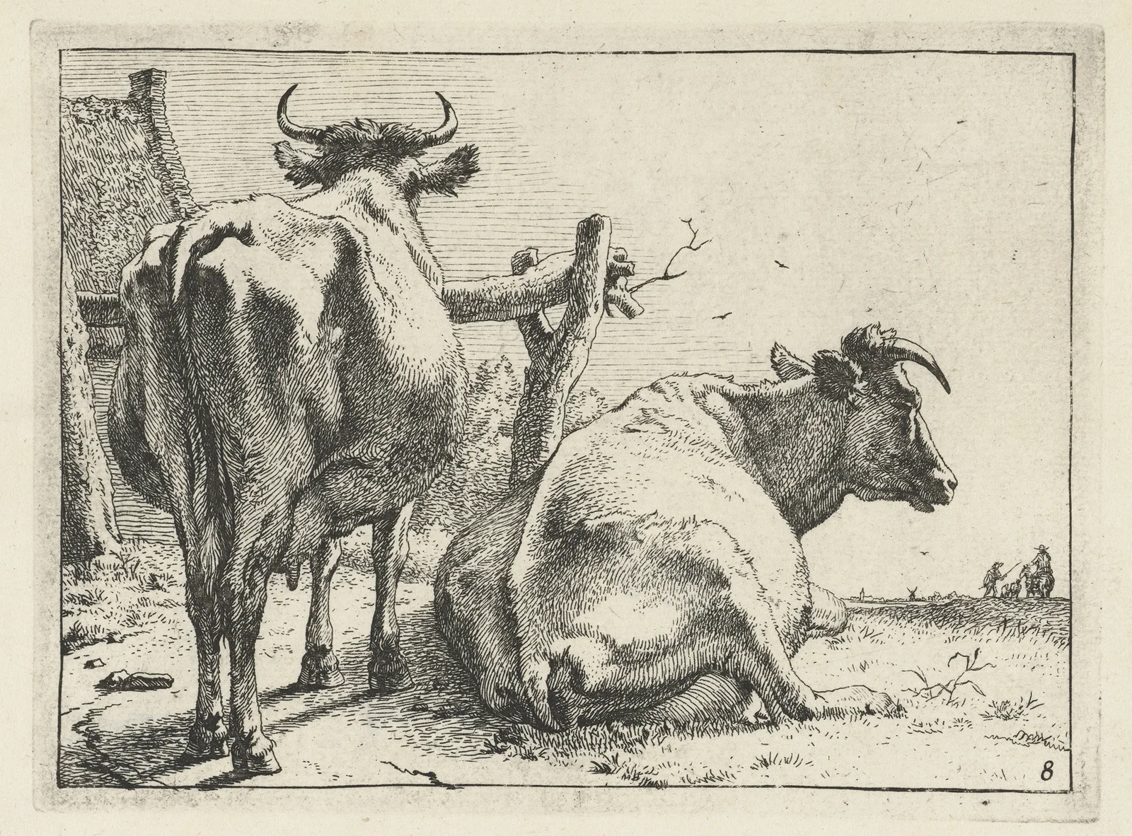 Two cows seen from behind av Paulus Potter