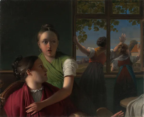 Vier Mädchen in einem Zimmer av Johann Peter Krafft