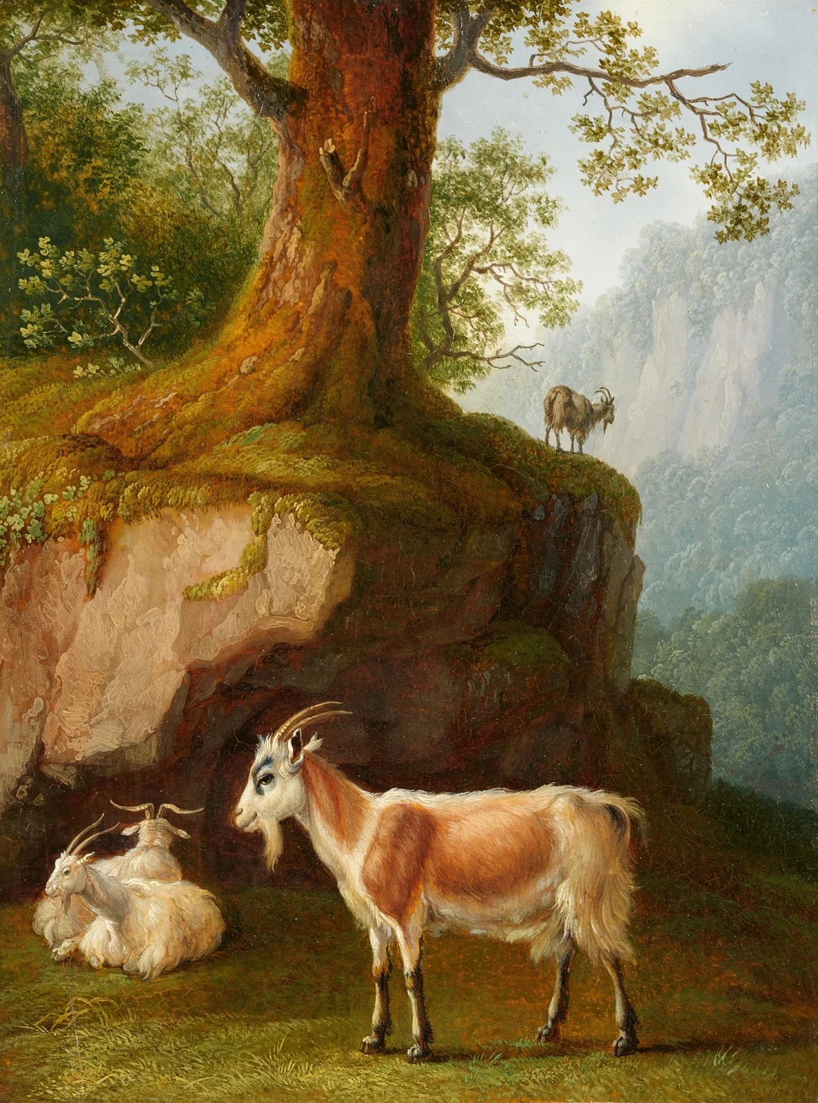 Bergige Landschaft mit vier Ziegen av Jacob Philipp Hackert