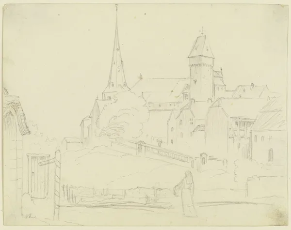Mittelalterliches Dorf mit Kirche und Stadtturm av Philipp Veit