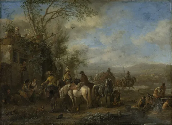Armed Riders in Front of an Inn av Philips Wouwerman