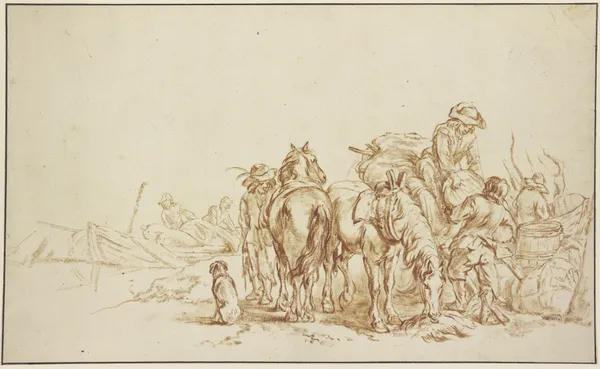 Bauern, die aus Schiffen Früchte auf ihre Wagen laden av Philips Wouwerman