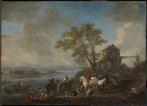Horsepond on a River av Philips Wouwerman