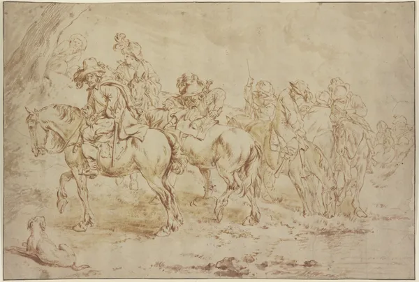 Reiter an einem Bache vorüberziehend av Philips Wouwerman