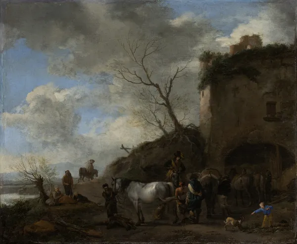 Riders at a Blacksmith’s av Philips Wouwerman