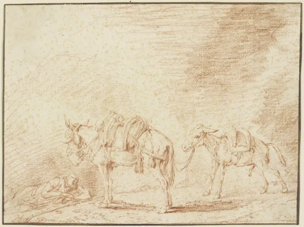 Ruhender Mann bei zwei Eseln av Philips Wouwerman
