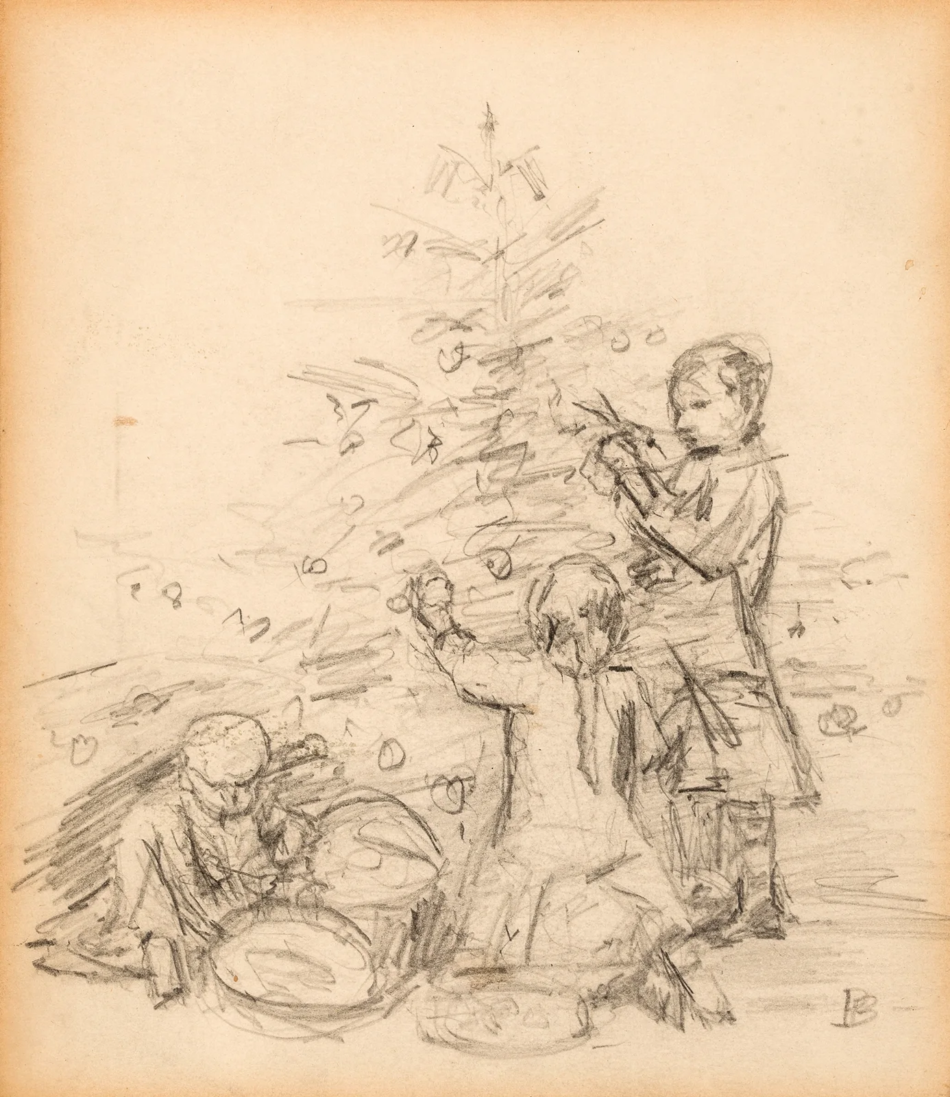 Christmas scene study for postcard av Pierre Bonnard