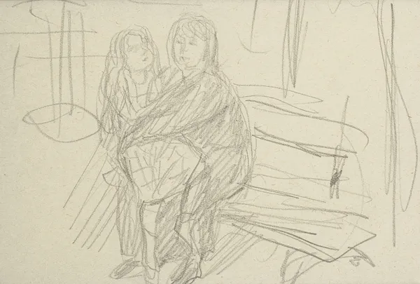 Femme et enfant sur un banc av Pierre Bonnard