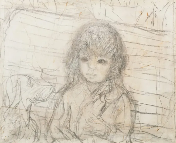 Isabelle Lecomte du Nouy avec le chien de l’artiste au Canet av Pierre Bonnard