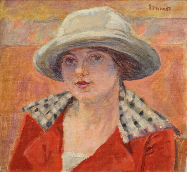 Jeune Femme au chapeau blanc ou Étude de tête av Pierre Bonnard