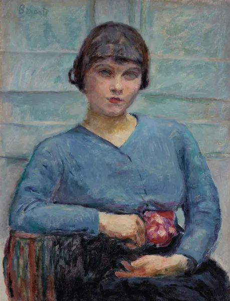 Jeune fille en bleu, à la rose av Pierre Bonnard
