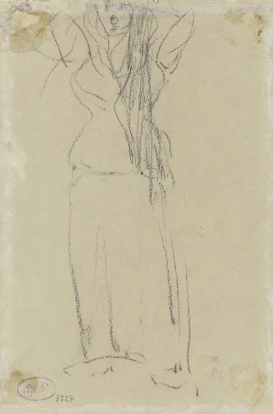 Flüchtige Skizze einer Frauenfigur mit erhobenen Armen av Piet Mondrian