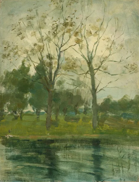 Two Trees Silhouetted Behind A Water Course av Piet Mondrian
