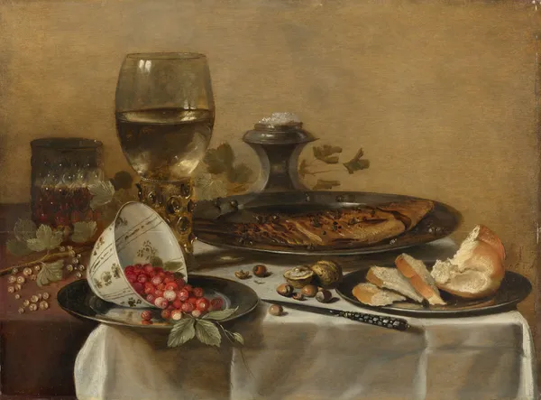 Still Life With Roemer, Smoked Herring, Walnuts, White Currants And Wild Strawberries av Pieter Claesz