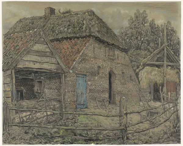 Grote boerenschuur, met een varkenshok ervoor av Pieter Dupont