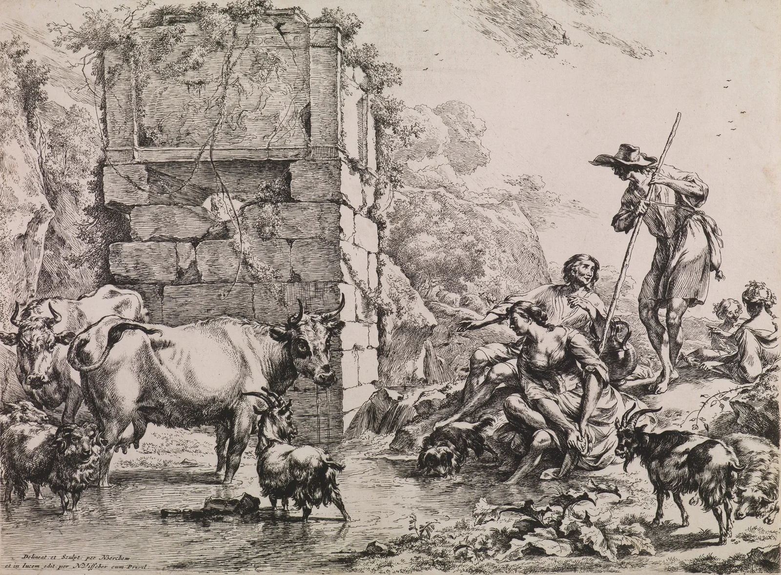Cow Drinking av Nicolaes Pietersz. Berchem