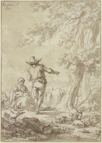 Hirtenfamilie unter einem Baume ruhend av Nicolaes Pietersz. Berchem