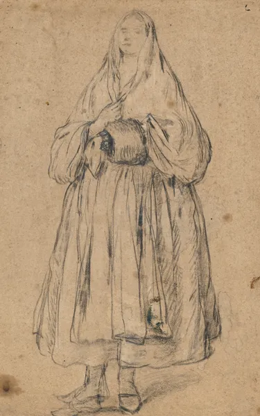 Standing Woman Holding a Muff, Turned Slightly to the Left av Pietro Longhi