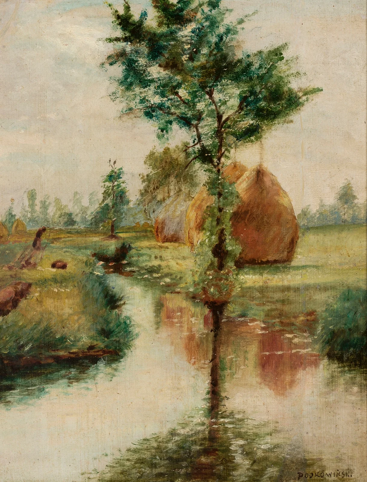Haystacks at a stream av Władysław Podkowiński