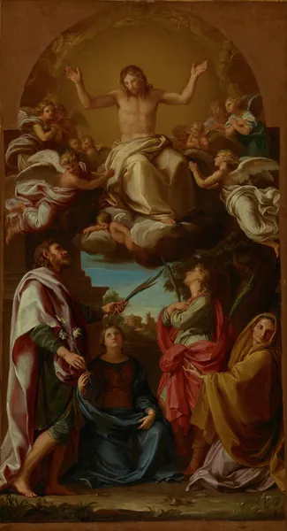 Christ in Glory with Saints Celsus,Julian Marcionilla and Basilissa av Pompeo Batoni