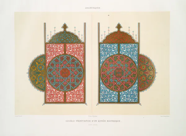 Arabesques; double frontispice d’un Qorân mauresque (XVIIIe. siècle); 1 av Émile Prisse d'Avennes