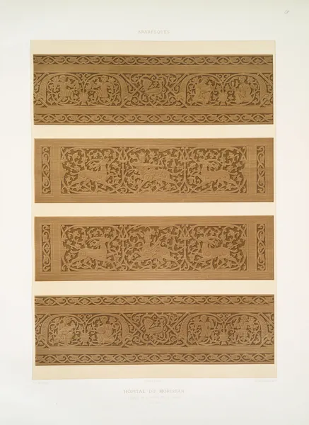 Arabesques; hôpital du Moristan; détails de poutres et de frises (XIIIe. siècle) av Émile Prisse d'Avennes