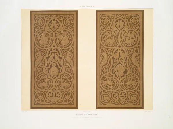 Arabesques; hôpital du Moristan; sculptures de la grande porte intérieure (XIIIe. siècle) av Émile Prisse d'Avennes