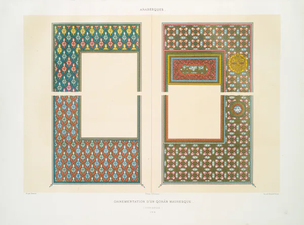 Arabesques; ornementation d’un Qorân mauresque (XVIIIe. siècle); 4 & 14 av Émile Prisse d'Avennes