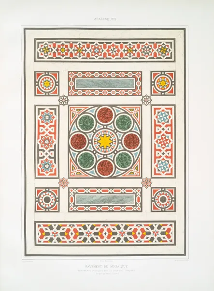 Arabesques; pavement de mosaïque, fragments disposée sur le plan des dorqâah (du XVIe. au XVIIIe. siècle) av Émile Prisse d'Avennes