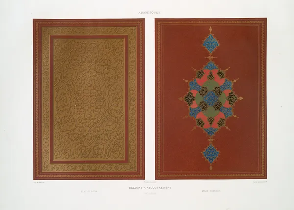 Arabesques ; reliure a recouvrement; plat du livre ; garde intérieure (XVIe. siècle) av Émile Prisse d'Avennes