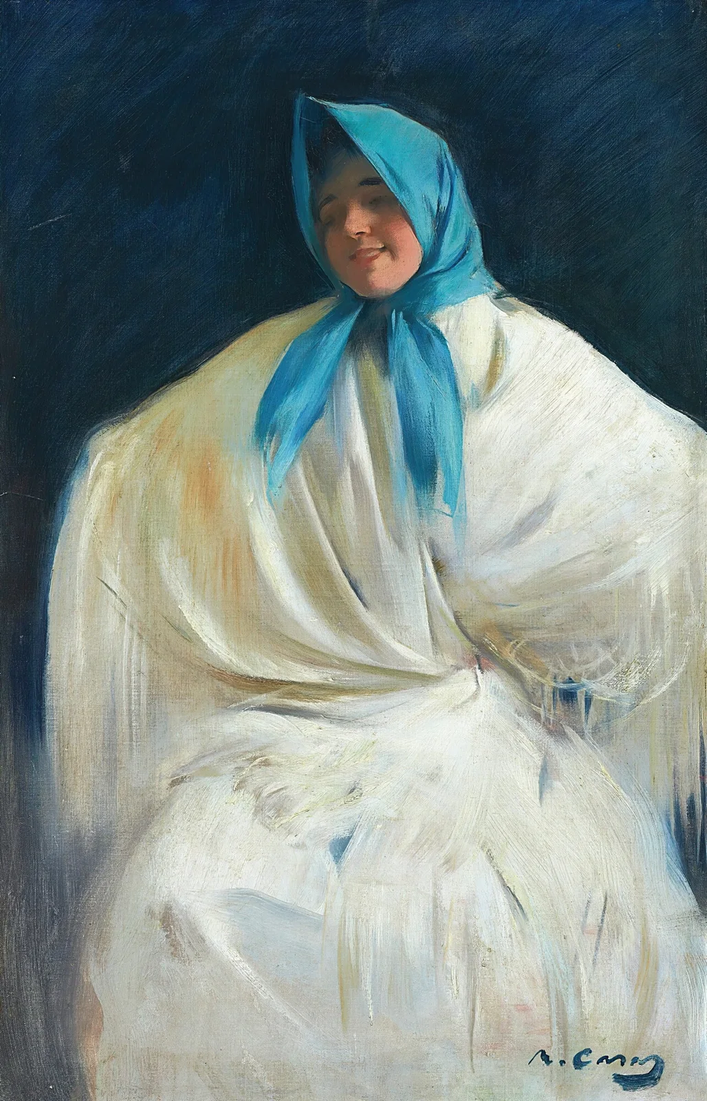 Chula con Pañuelo Azul (girl with a blue scarf) av Ramón Casas