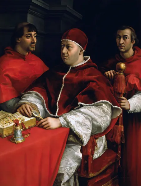 Portrait of Pope Leo X with Cardinals Giulio de’ Medici and Luigi de’ Rossi av Raphael