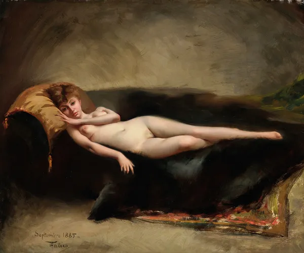 Femme nue couchée dans un divan (19th century) av Luis Ricardo Falero