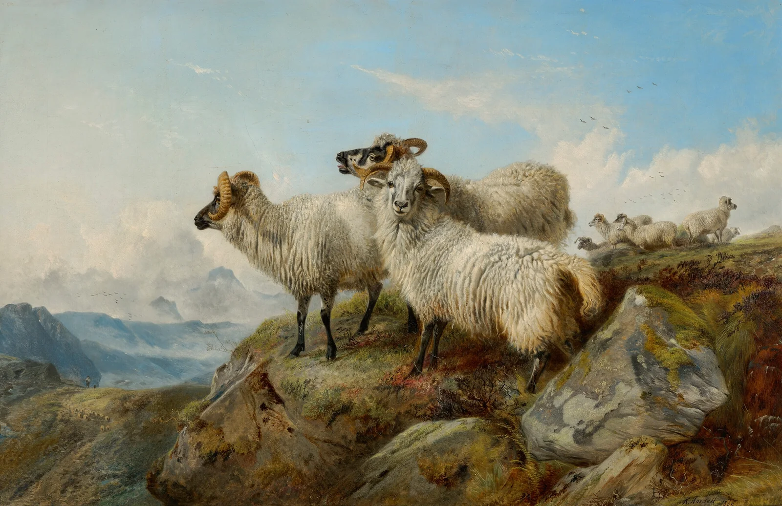 Mountainous landscape with sheep av Richard Ansdell