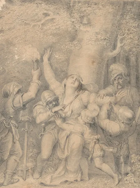 Queen Margaret of Anjou with the Prince, Her Son, Stripped of Her Regalia by Robbers in a Wood av Richard Cosway