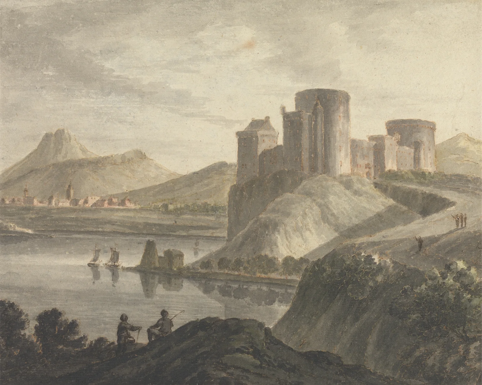 Castle with Figures in a Classical Landscape av Robert Adam