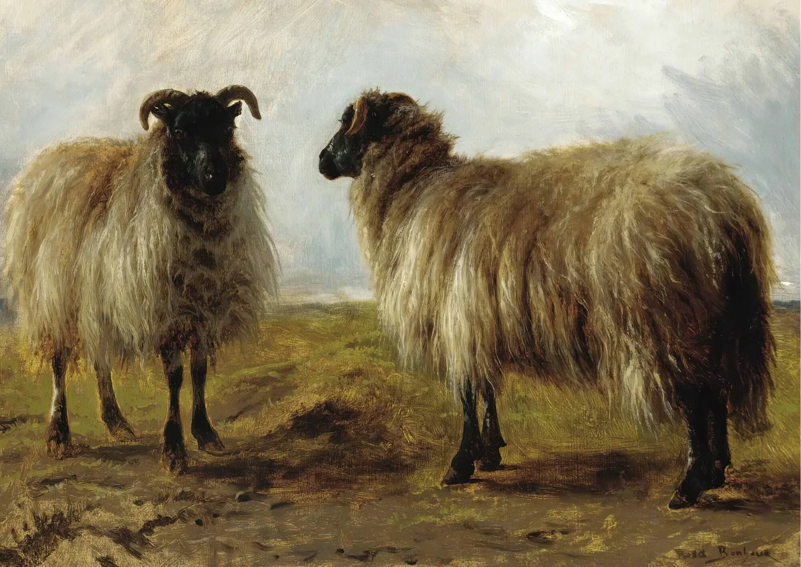 Two Rams In A Landscape av Rosa Bonheur
