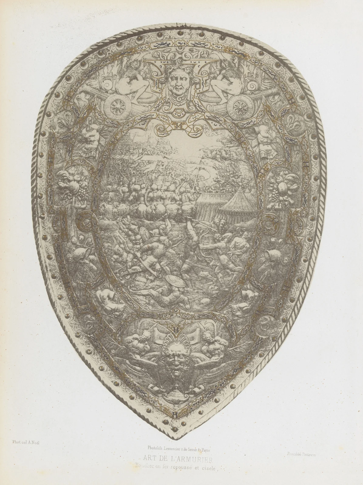 Bouclier en fer repoussé et ciselé av Joseph Rose Lemercier