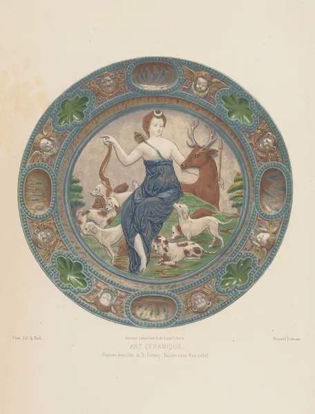Faïence émaillée de B. Palissy, Bassin avec Bas-relief av Joseph Rose Lemercier