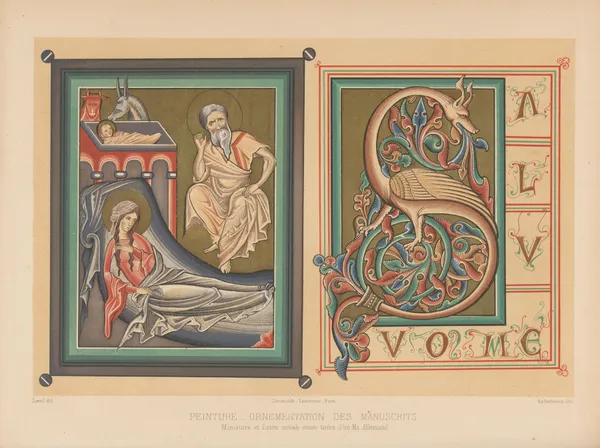 Miniature et Lettre initiale ornée tirées d’un Ms. Allemand av Joseph Rose Lemercier
