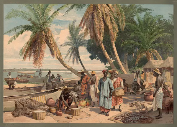 Kolonial-Wandbilder – Wochenmarkt an der Lagune in Togo av Rudolf Hellgrewe