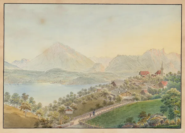 Ansicht von Sigriswil mit Niesen und Thunersee av Jakob Samuel Weibel