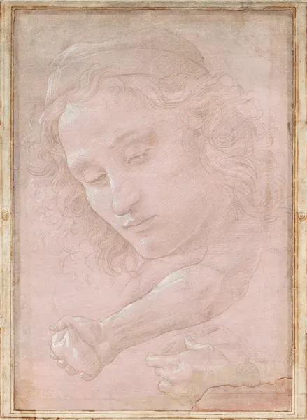 Head of a Youth Wearing a Cap; a Right Forearm with the Hand Clutching a Stone; and a Left Hand Holding a Drapery av Sandro Botticelli