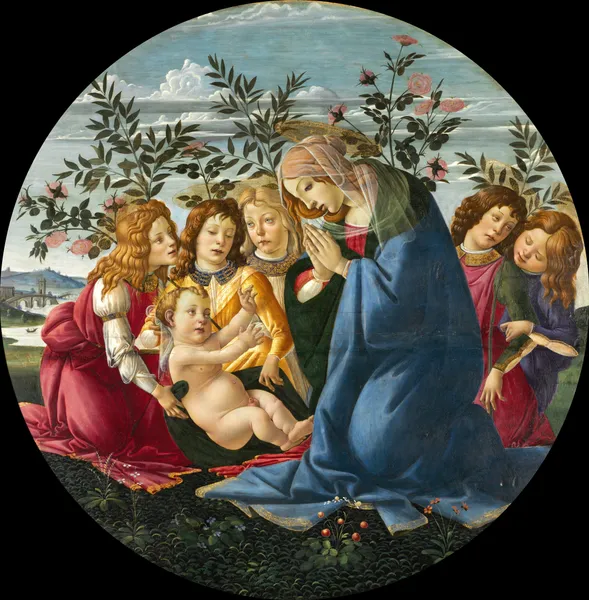 Madonna Adoring the Child with Five Angels (from 1485 until 1490) av Sandro Botticelli