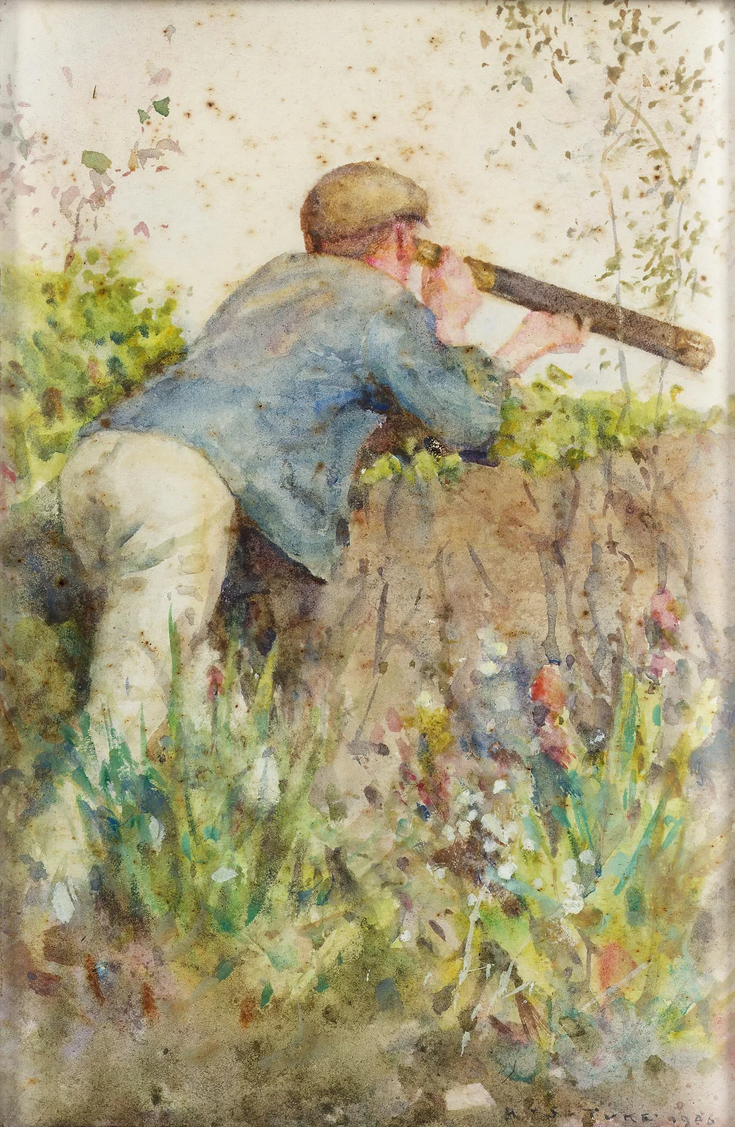 Man Looking Through A Telescope av Henry Scott Tuke